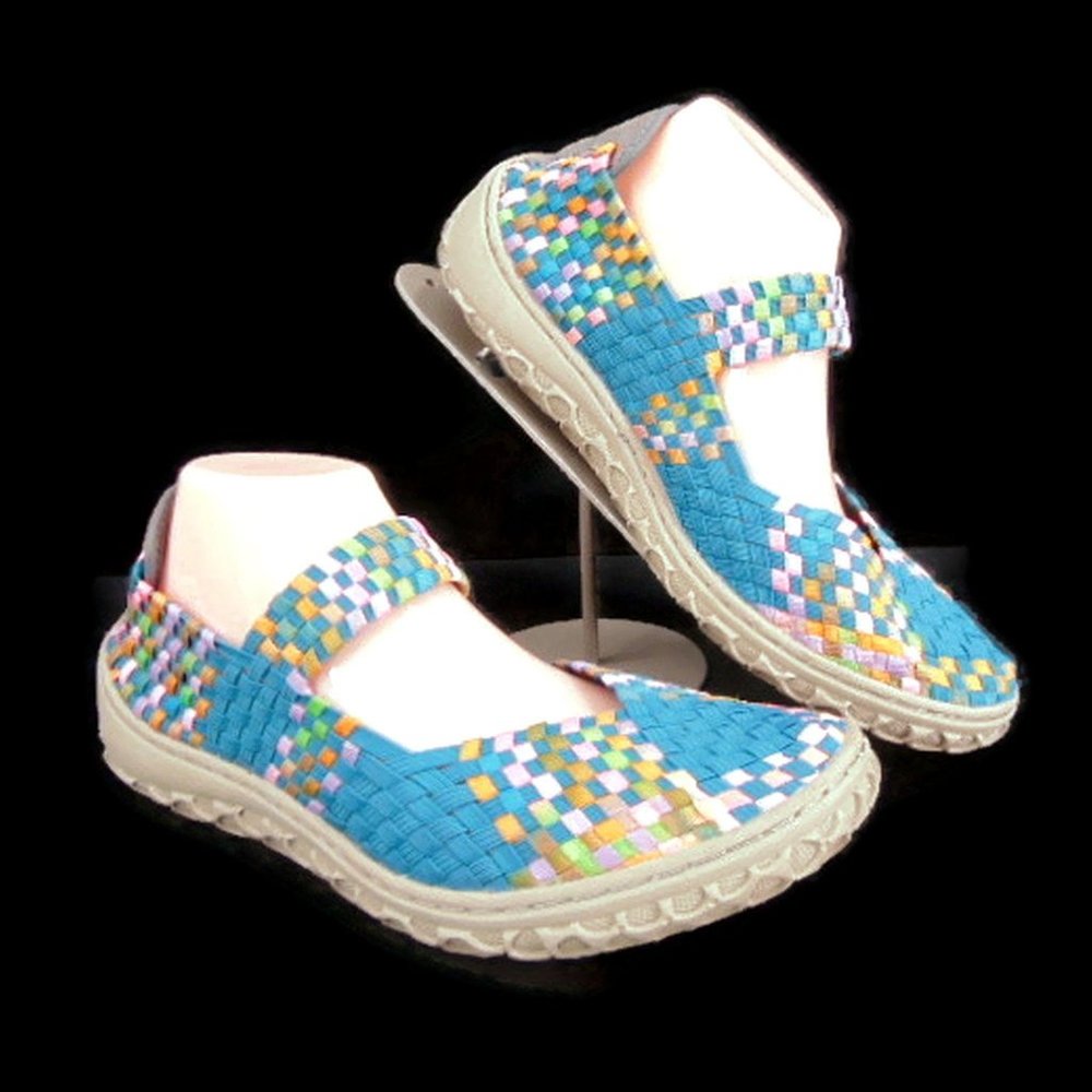 Corkys Liz Turquoise Rainbow Woven Mary Jane Shoes 11… Gem
